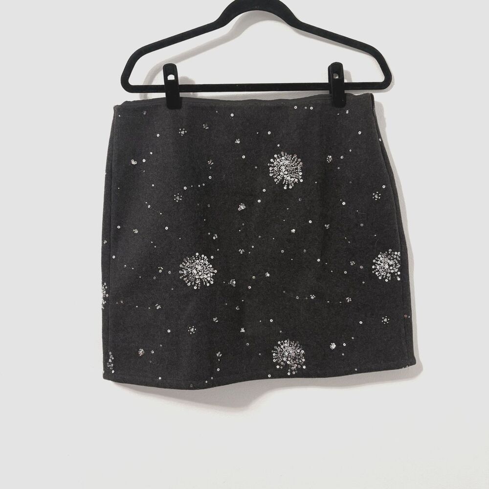 Loft Sequined Embellished Gray Mini Skirt Sz 12 NWT